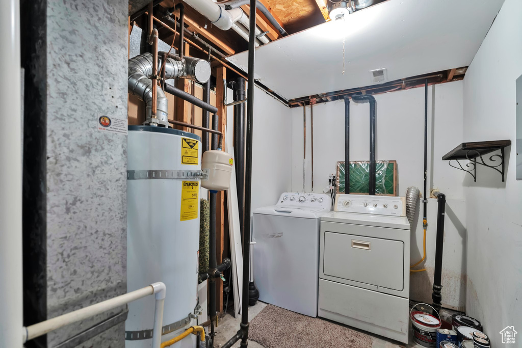 Utility room with secured water heater and washing machine and dryer