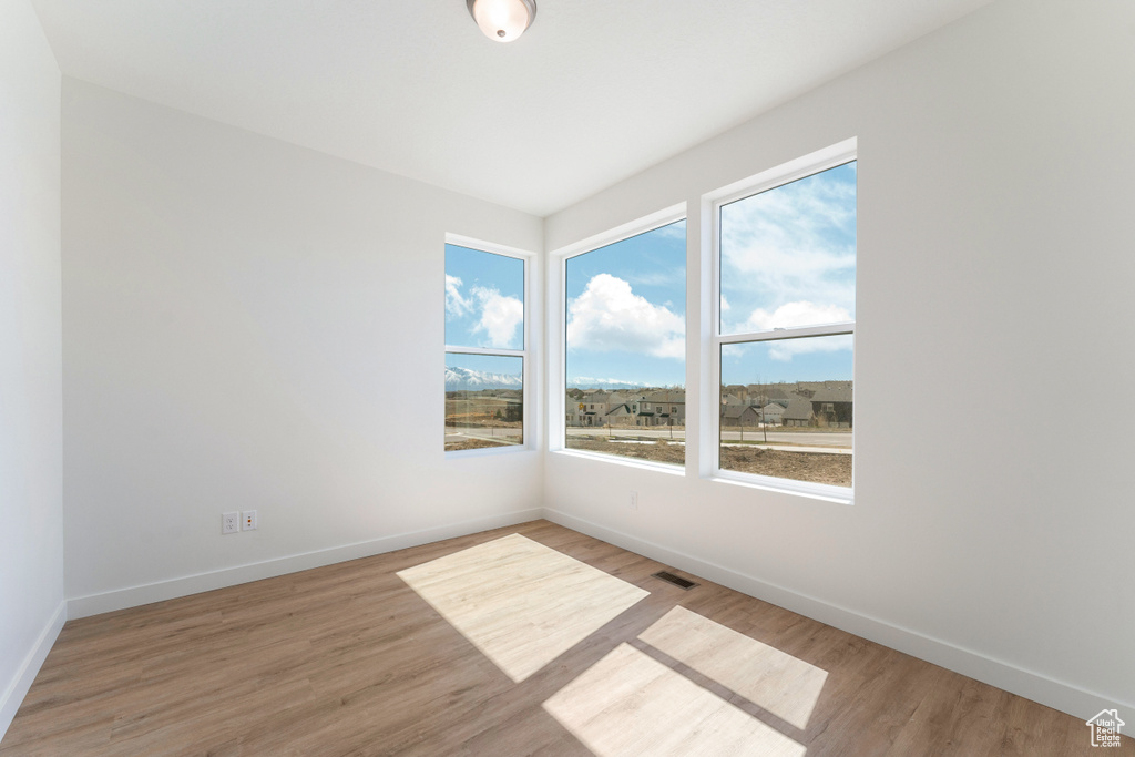 Unfurnished room with a wealth of natural light and light wood-type flooring