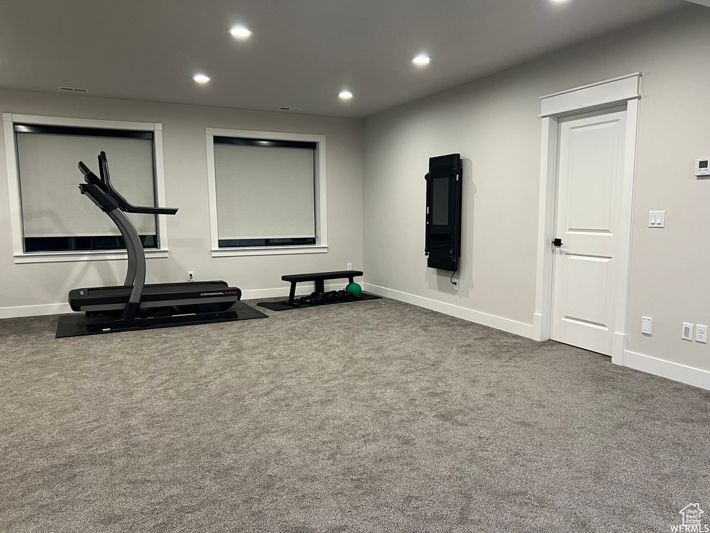 Exercise area with dark carpet