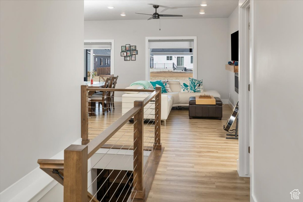 Interior space featuring light hardwood / wood-style floors and ceiling fan