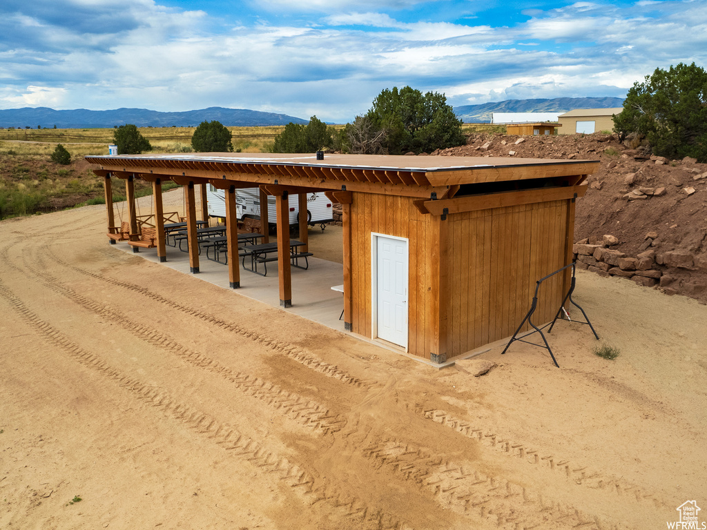 Exterior space with a mountain view