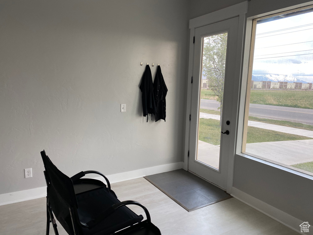 Doorway to outside with light hardwood / wood-style floors