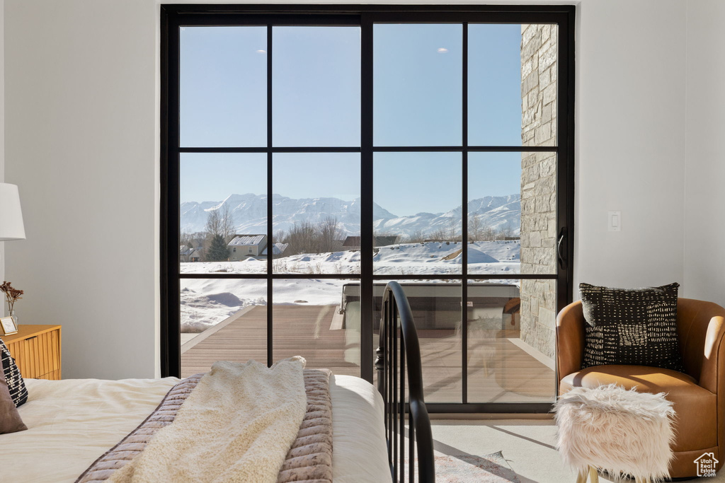 Bedroom featuring a mountain view