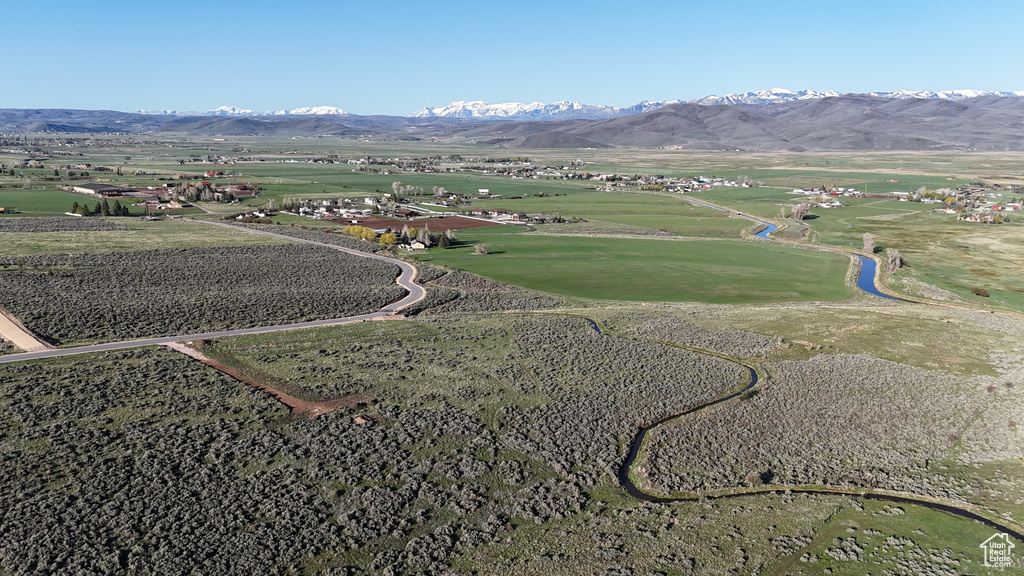 Aerial overview of property's location featuring mountains