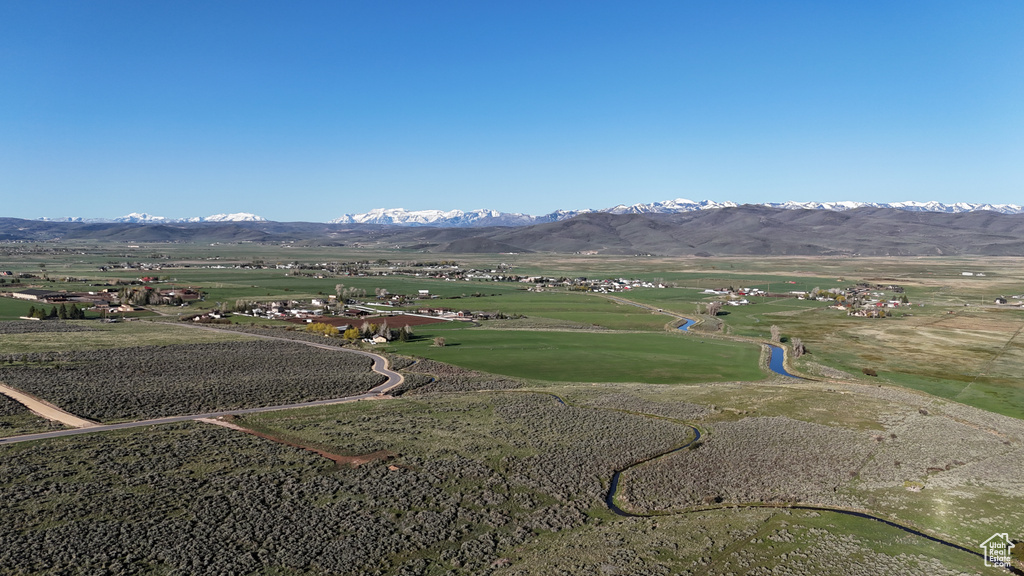 Aerial view of a mountain backdrop