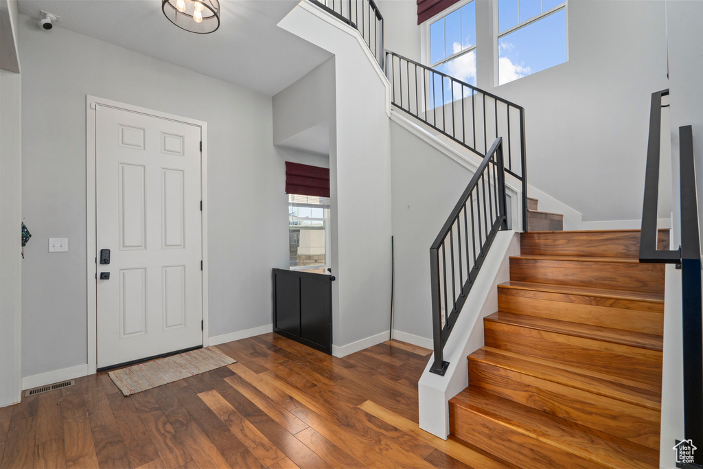 Entryway with dark wood-type flooring and plenty of natural light