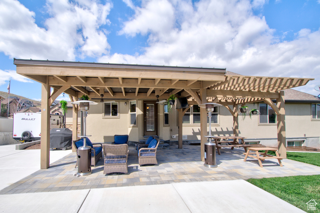 View of patio / terrace featuring a pergola and area for grilling