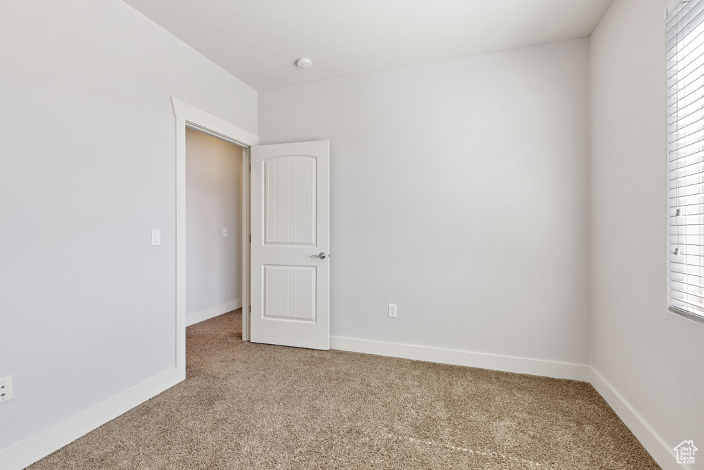 Unfurnished room featuring plenty of natural light and light carpet