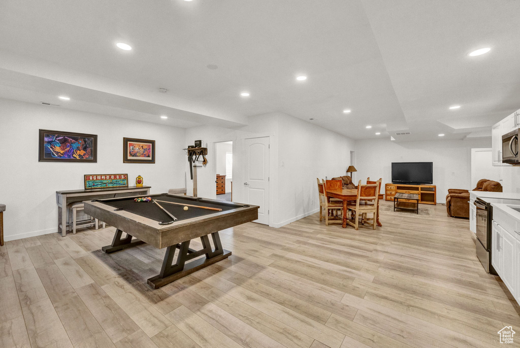 Rec room featuring pool table and light wood-type flooring
