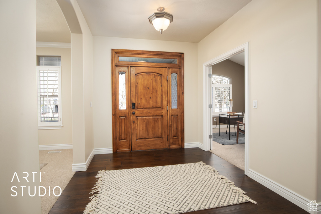 Entryway with dark hardwood / wood-style floors