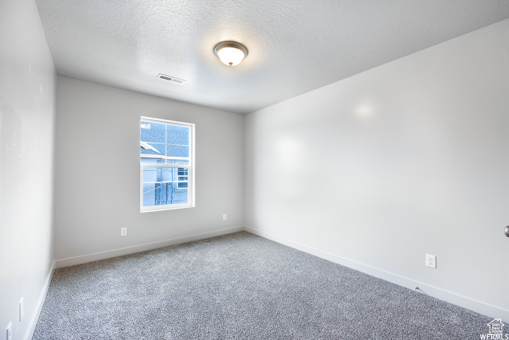 Carpeted spare room featuring a textured ceiling