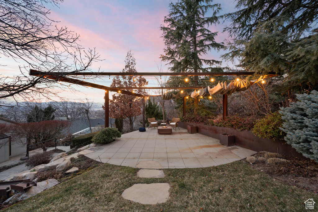 Yard at dusk with a patio
