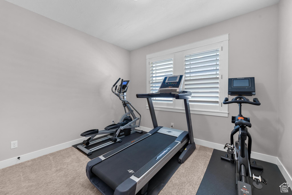 Exercise room featuring carpet