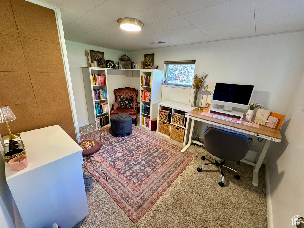 Home office with carpet floors