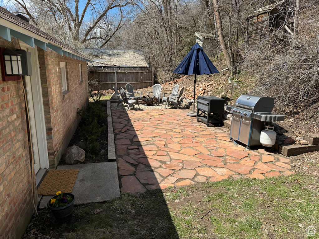 View of patio featuring area for grilling