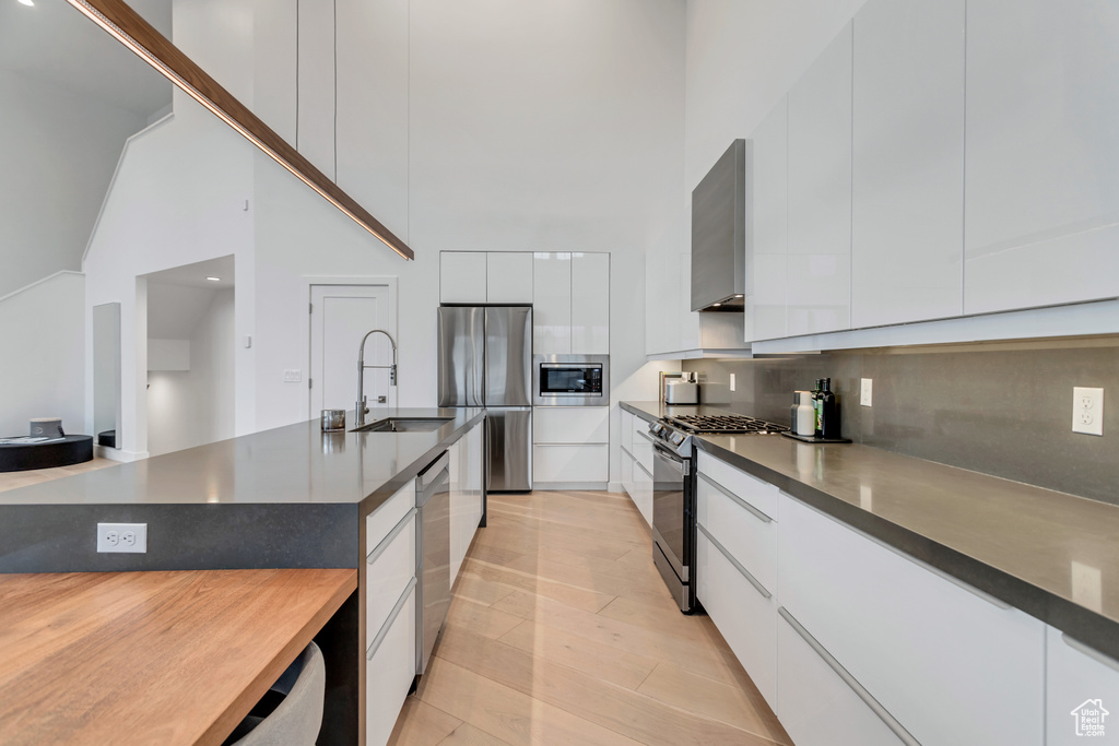 Kitchen featuring white cabinetry, appliances with stainless steel finishes, and sink