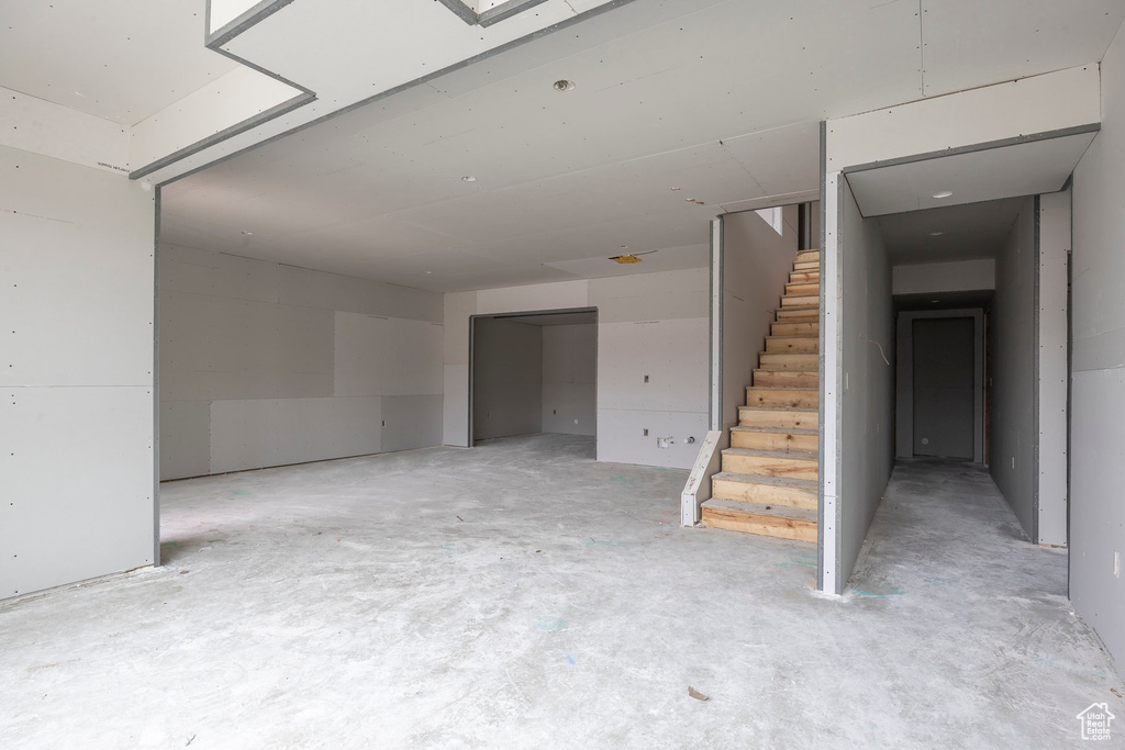 Below grade area featuring stairway