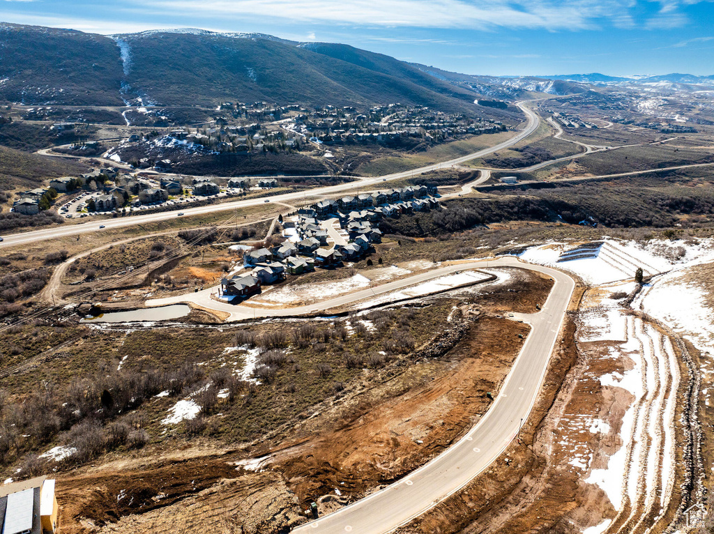 Aerial view featuring a mountain view