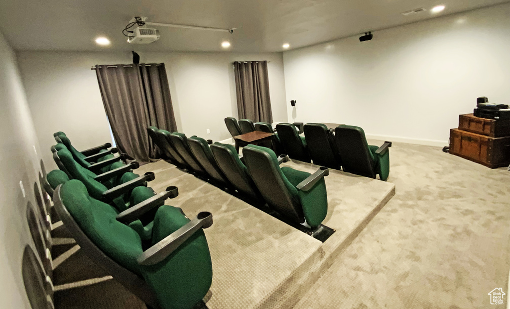 Cinema room featuring carpet floors