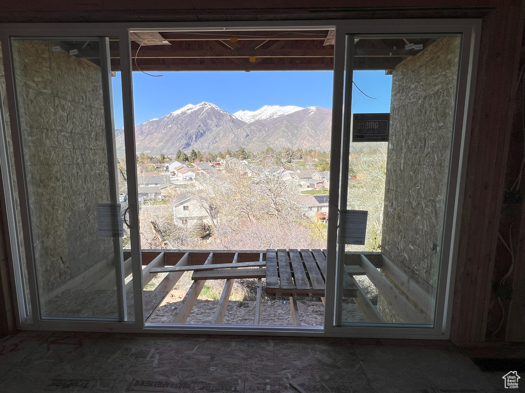 Doorway featuring a mountain view and a wealth of natural light