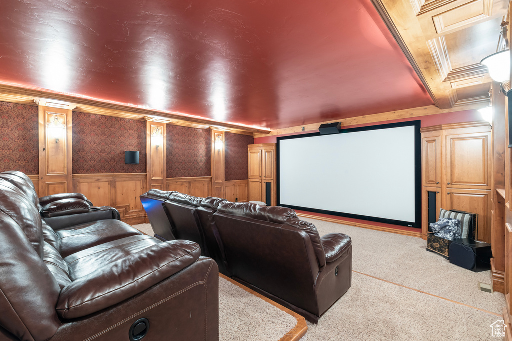 View of carpeted home theater room