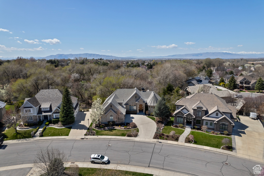 Aerial view featuring a mountain view