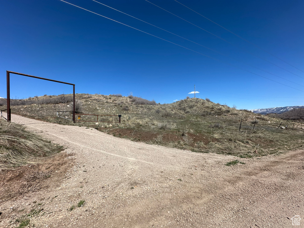 Exterior space featuring a mountain view