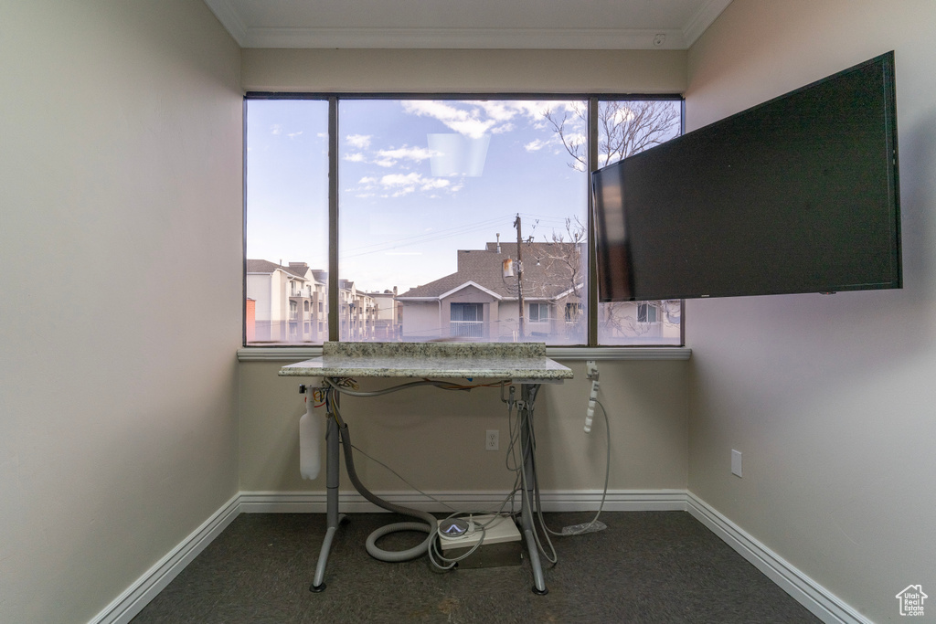Unfurnished office with crown molding