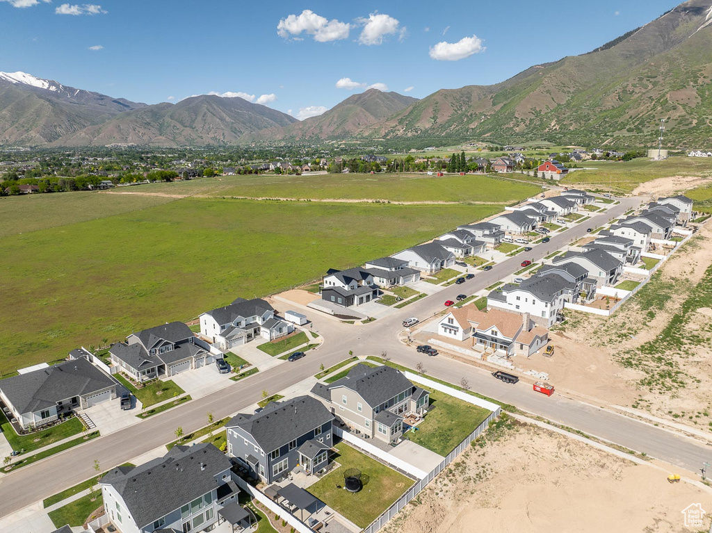 Birds eye view of property with a mountain view