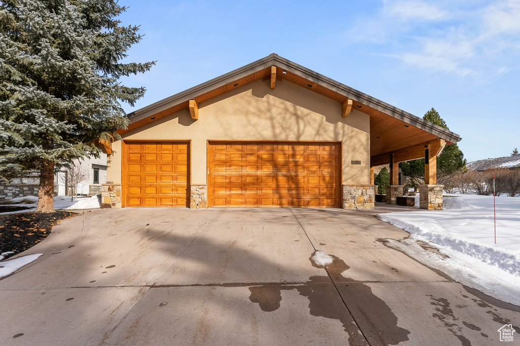 Exterior space with a garage