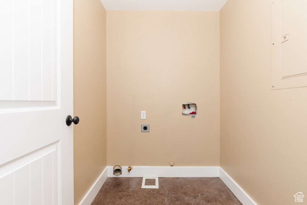 Washroom featuring electric dryer hookup, hookup for a gas dryer, washer hookup, and light tile floors