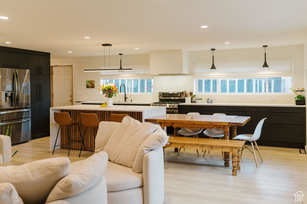 Living room featuring light hardwood / wood-style floors and sink