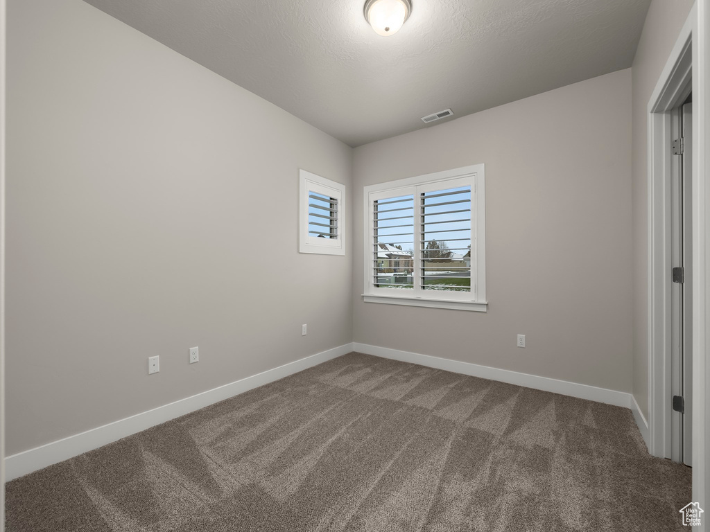 Unfurnished bedroom featuring carpet flooring and a textured ceiling