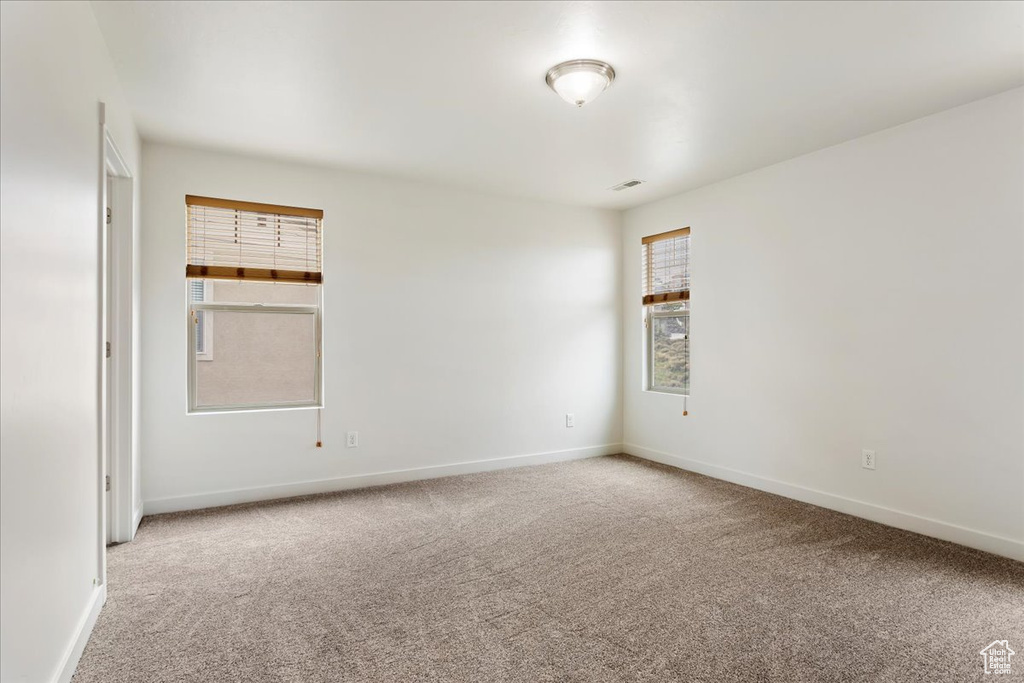 Spare room with light colored carpet and a wealth of natural light