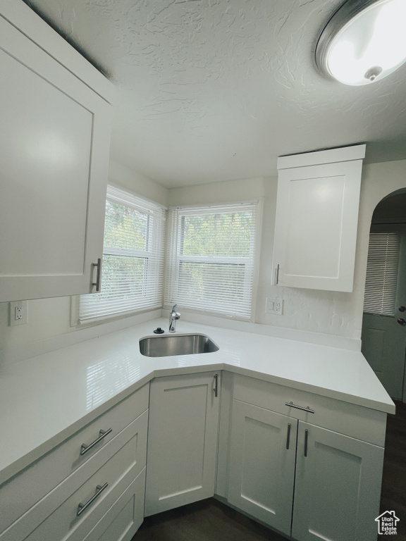 Kitchen featuring sink and white cabinetry