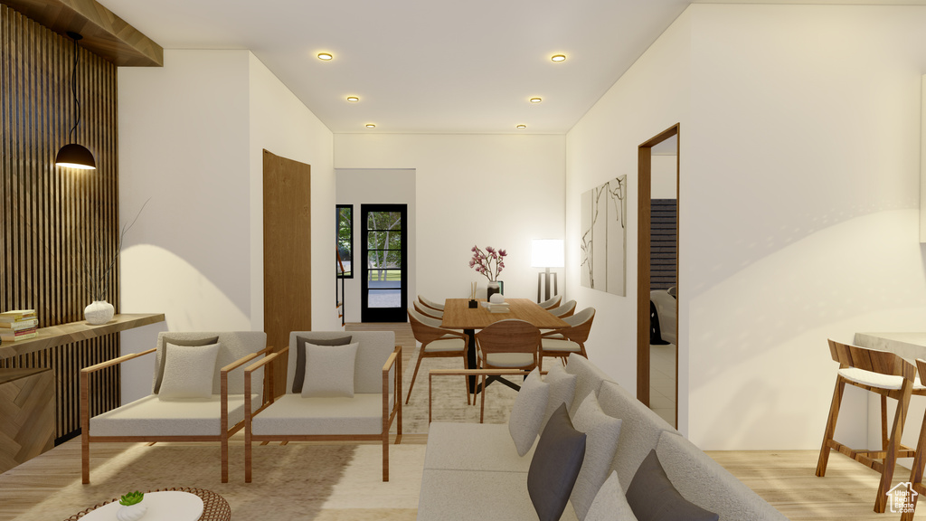 Sitting room featuring light wood-type flooring