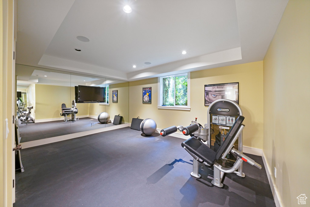Exercise area with a raised ceiling