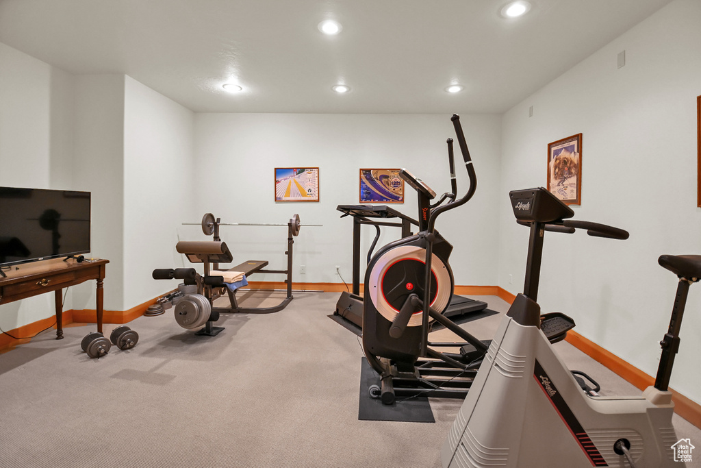 Workout area with carpet flooring