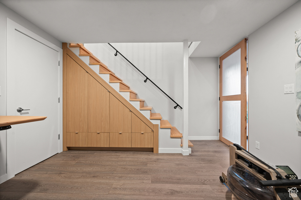 Foyer entrance featuring light hardwood / wood-style floors