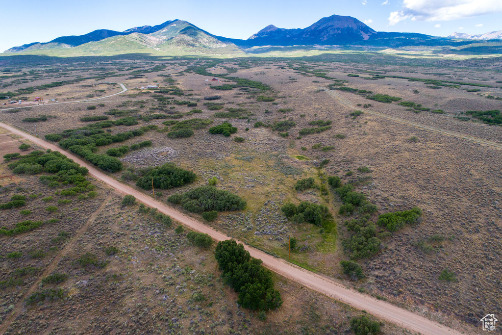 Aerial view featuring a mountain view