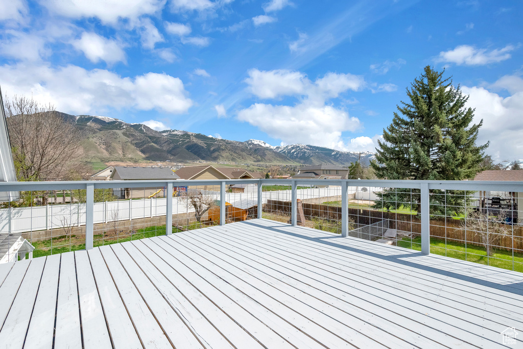 Wooden terrace with a mountain view