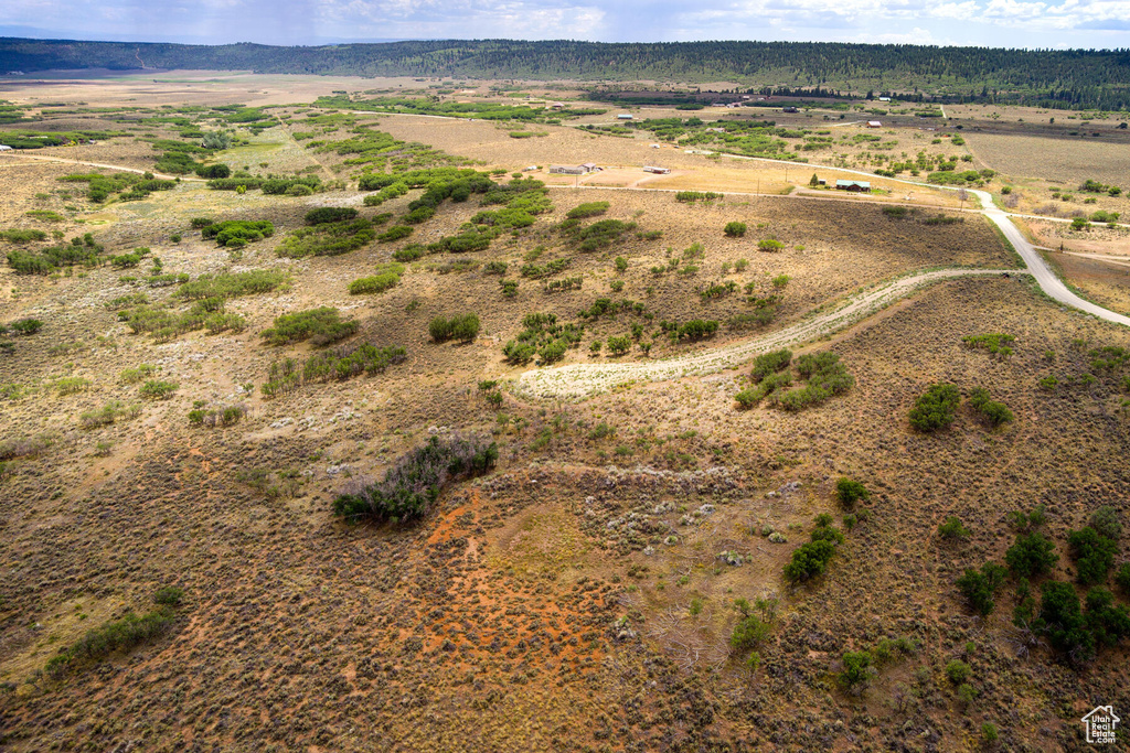 Birds eye view of property with a rural view