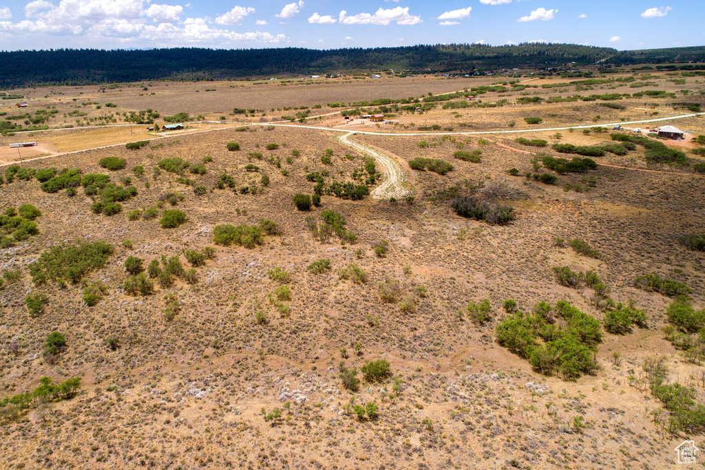 Birds eye view of property with a rural view