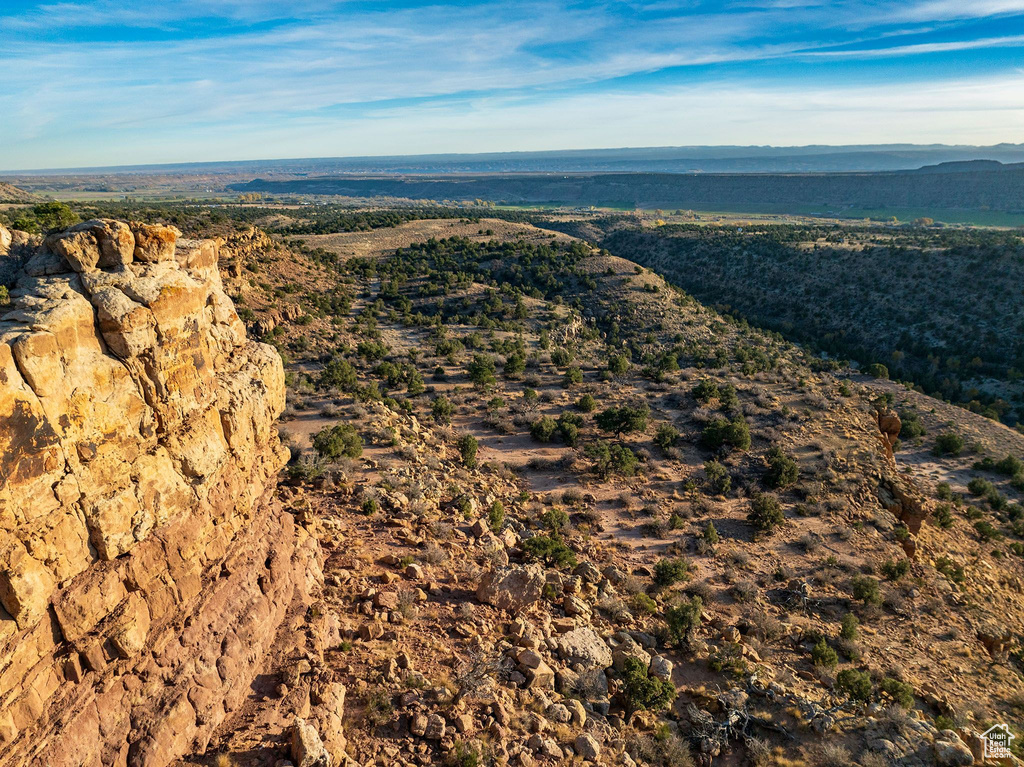 Birds eye view of property with a mountain view