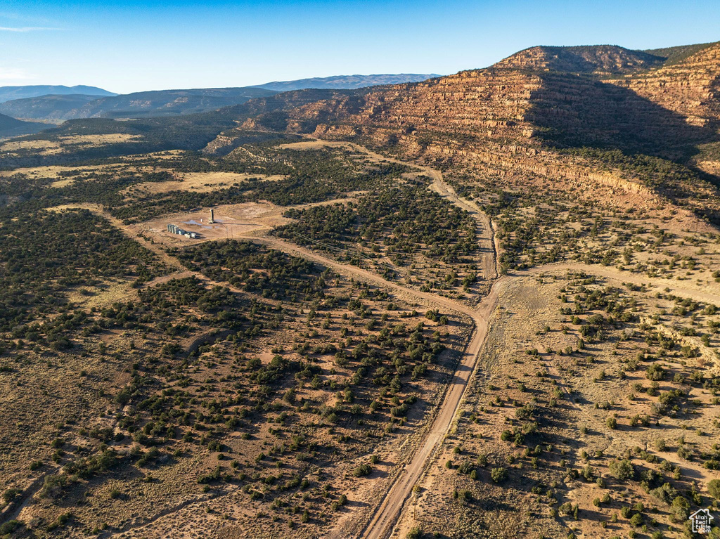 Aerial view featuring a mountain view