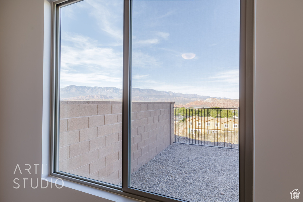 Interior space featuring a mountain view