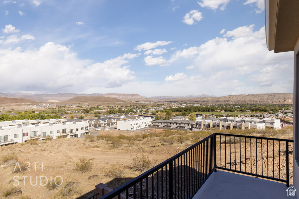 Balcony with a mountain view