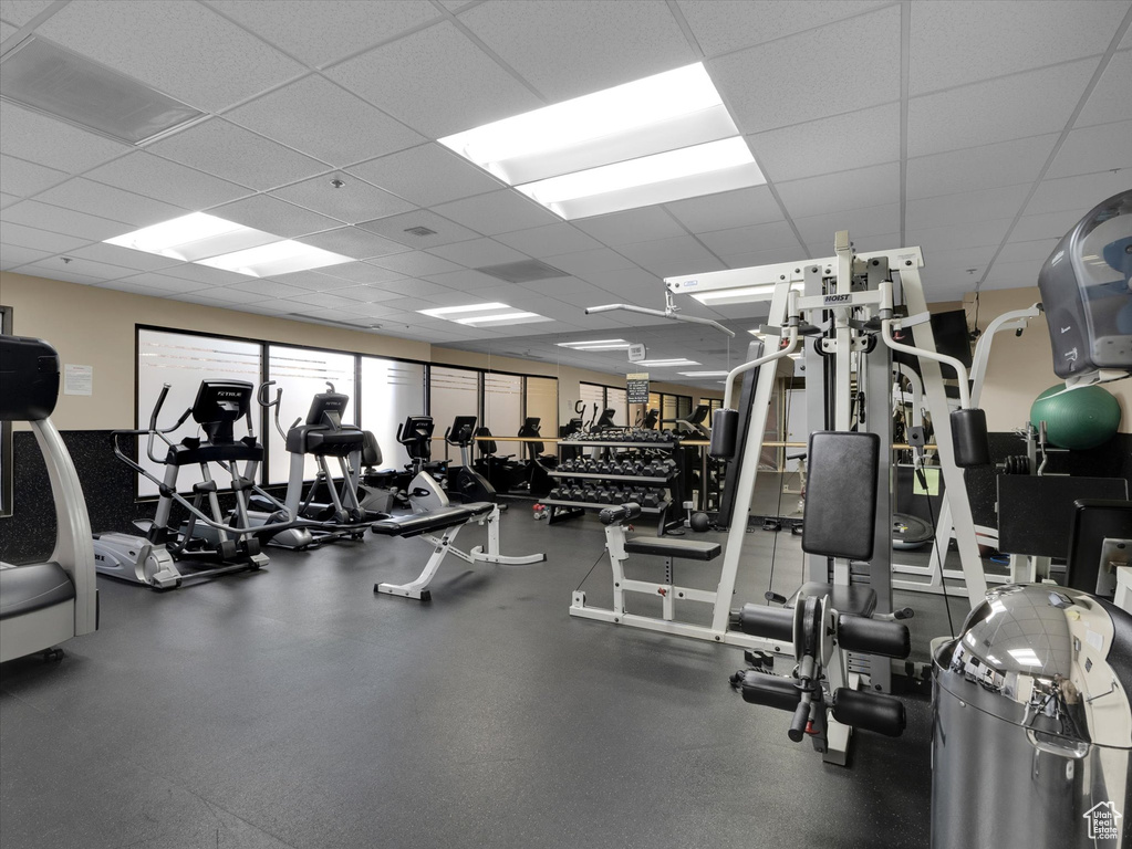 Gym featuring a paneled ceiling