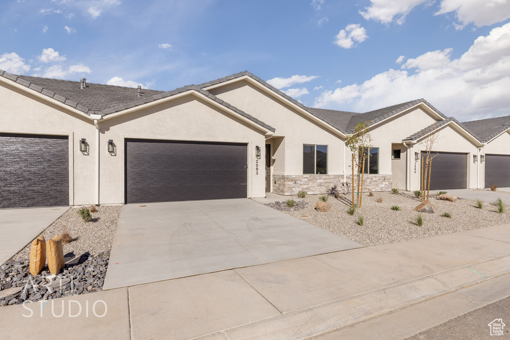 Single story home with a garage