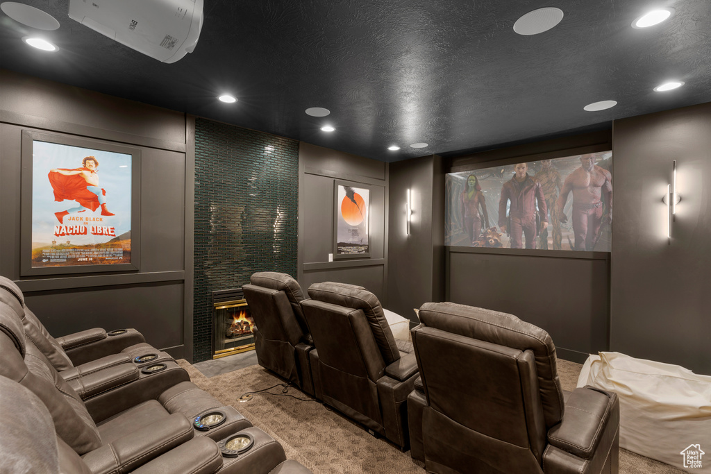 Home theater with light carpet